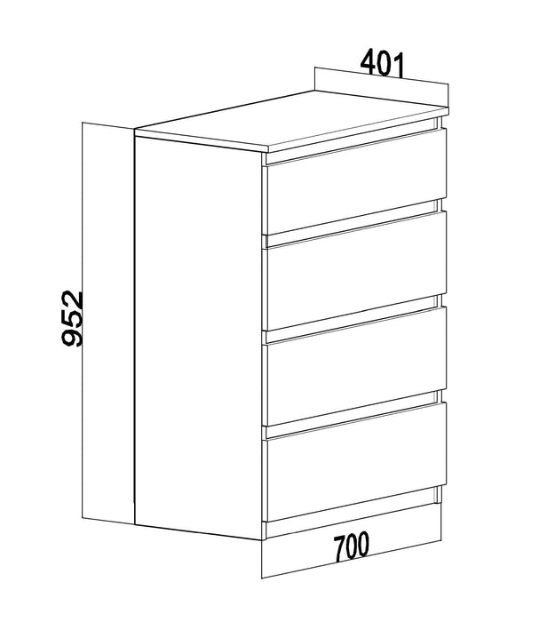 Commode design Cielo avec 4 tiroirs sans poignées