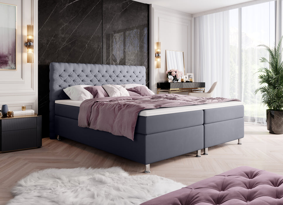 Lit boxspring Rêve en velours avec coffres de rangement