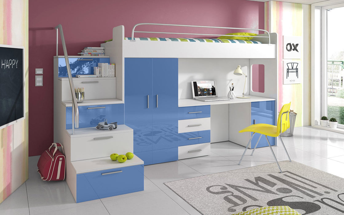 Lit combiné pour enfant Rêve avec bureau, armoire et tiroirs