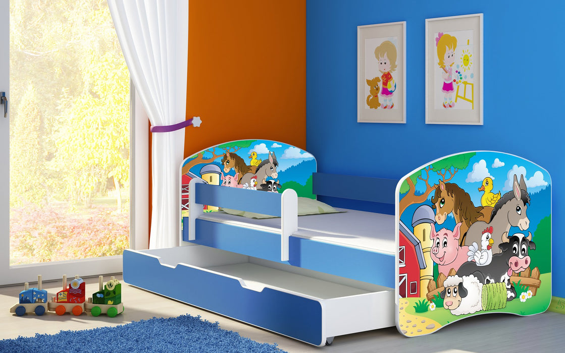 Lit pour enfant Imaginaire avec motifs, panneaux colorés et tiroir de rangement