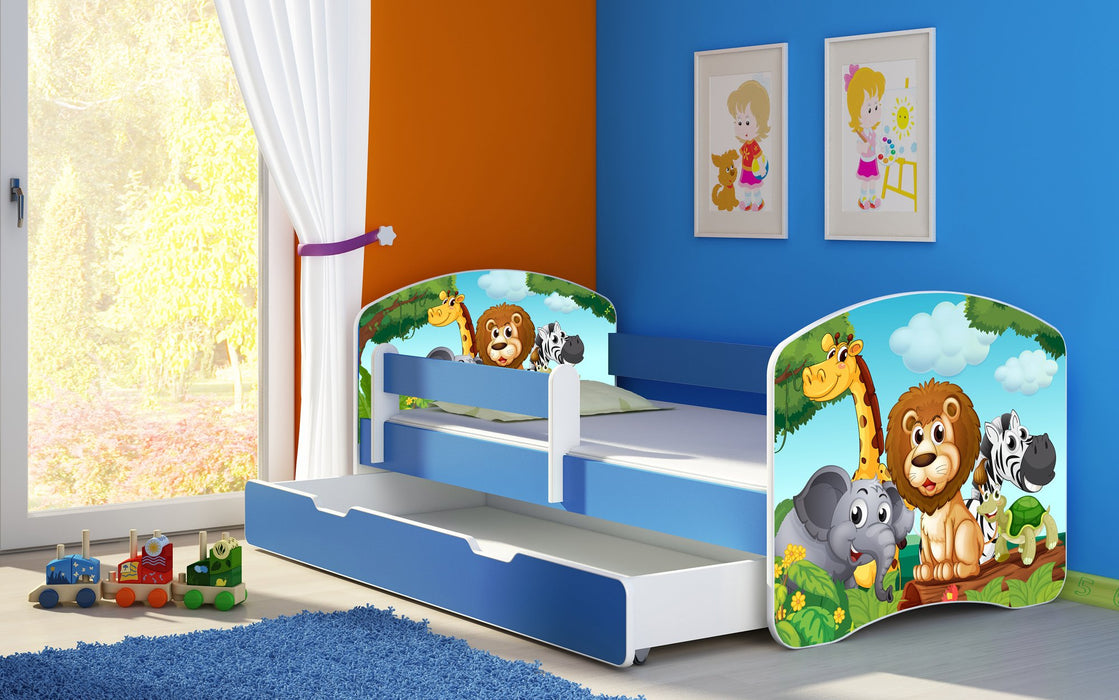 Lit pour enfant Imaginaire avec motifs, panneaux colorés et tiroir de rangement