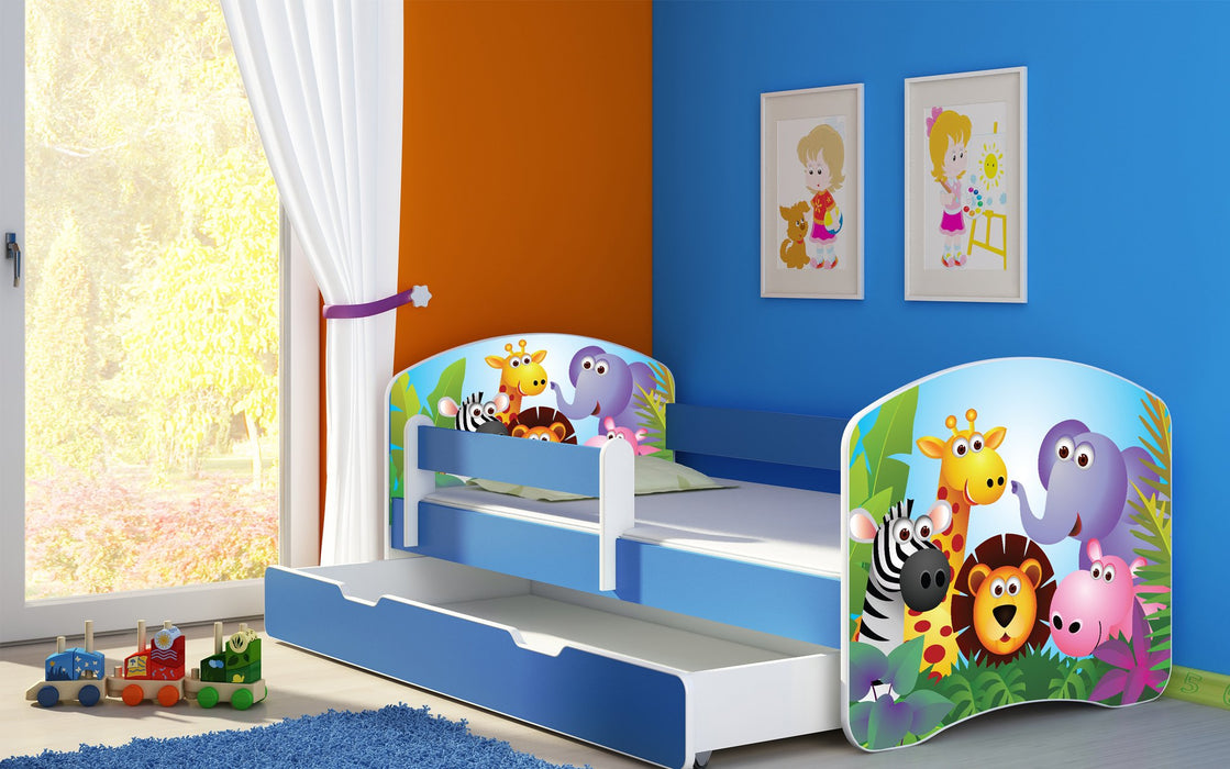 Lit pour enfant Imaginaire avec motifs, panneaux colorés et tiroir de rangement