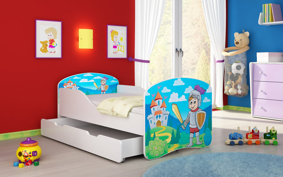 Lit pour enfant Luna avec motifs colorés et tiroir de rangement