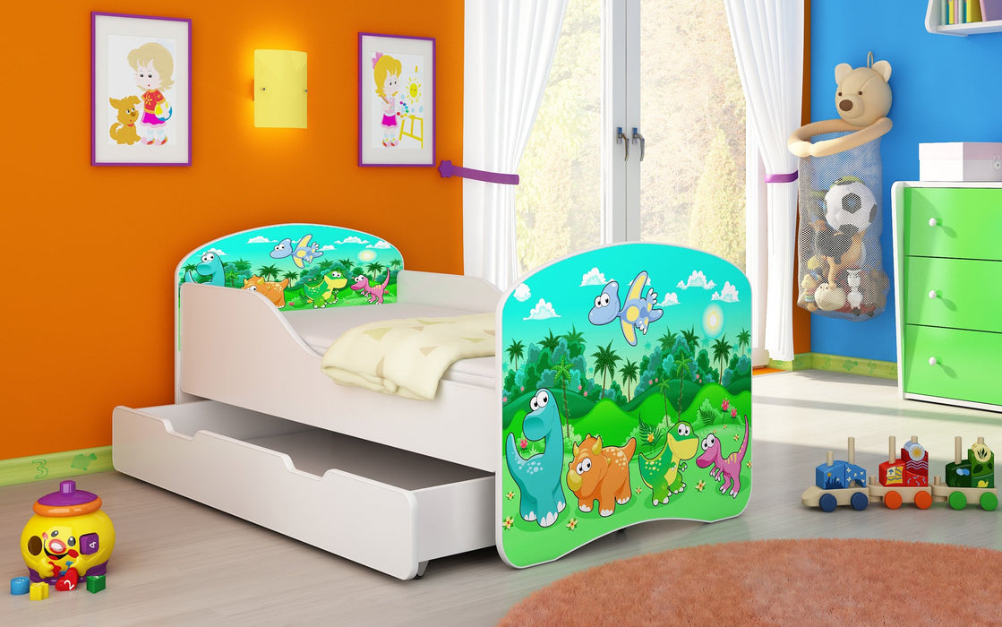 Lit pour enfant Luna avec motifs colorés et tiroir de rangement