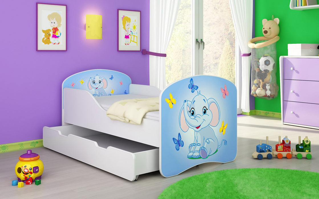 Lit pour enfant Luna avec motifs colorés et tiroir de rangement