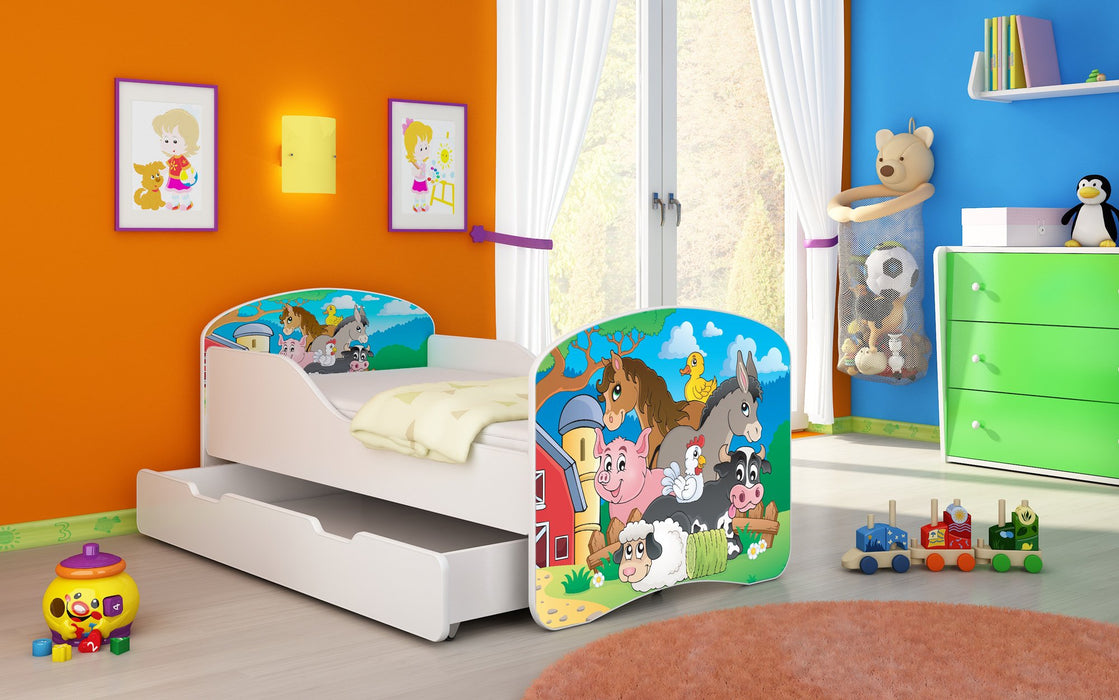 Lit pour enfant Luna avec motifs colorés et tiroir de rangement