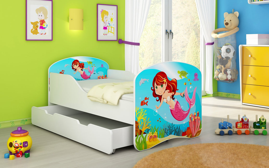 Lit pour enfant Luna avec motifs colorés et tiroir de rangement