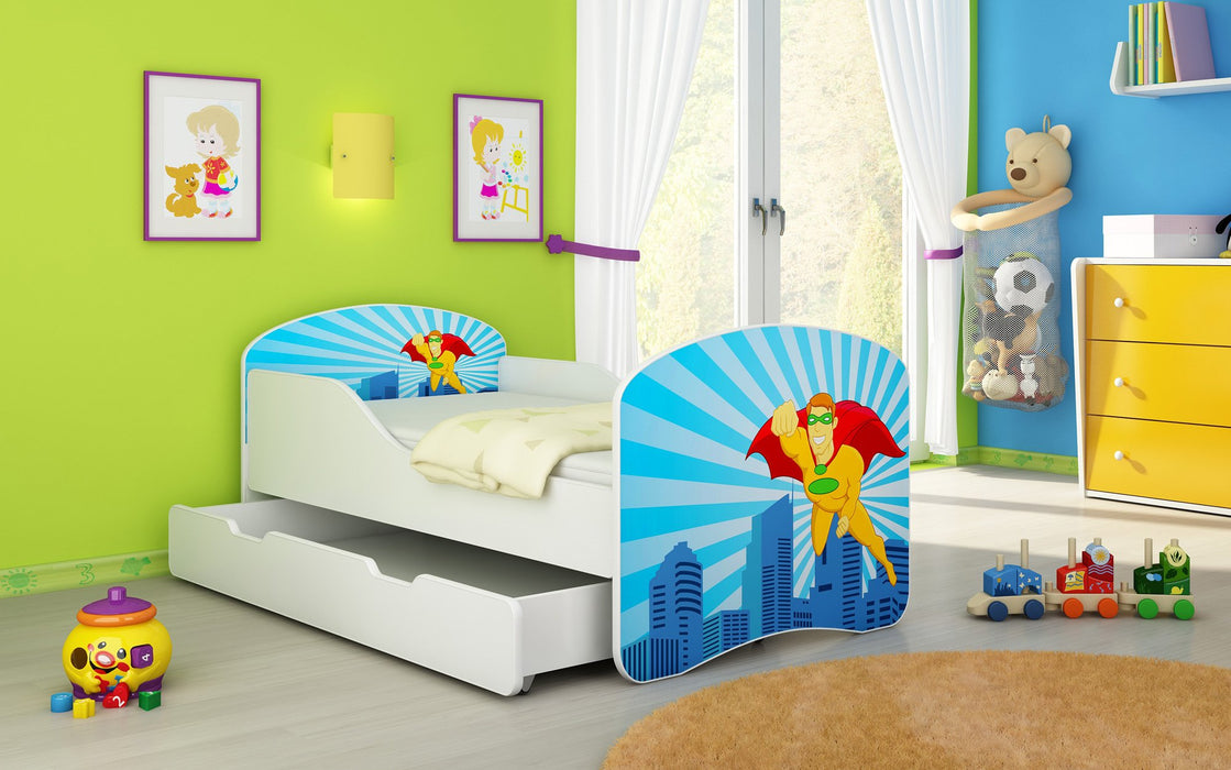 Lit pour enfant Luna avec motifs colorés et tiroir de rangement