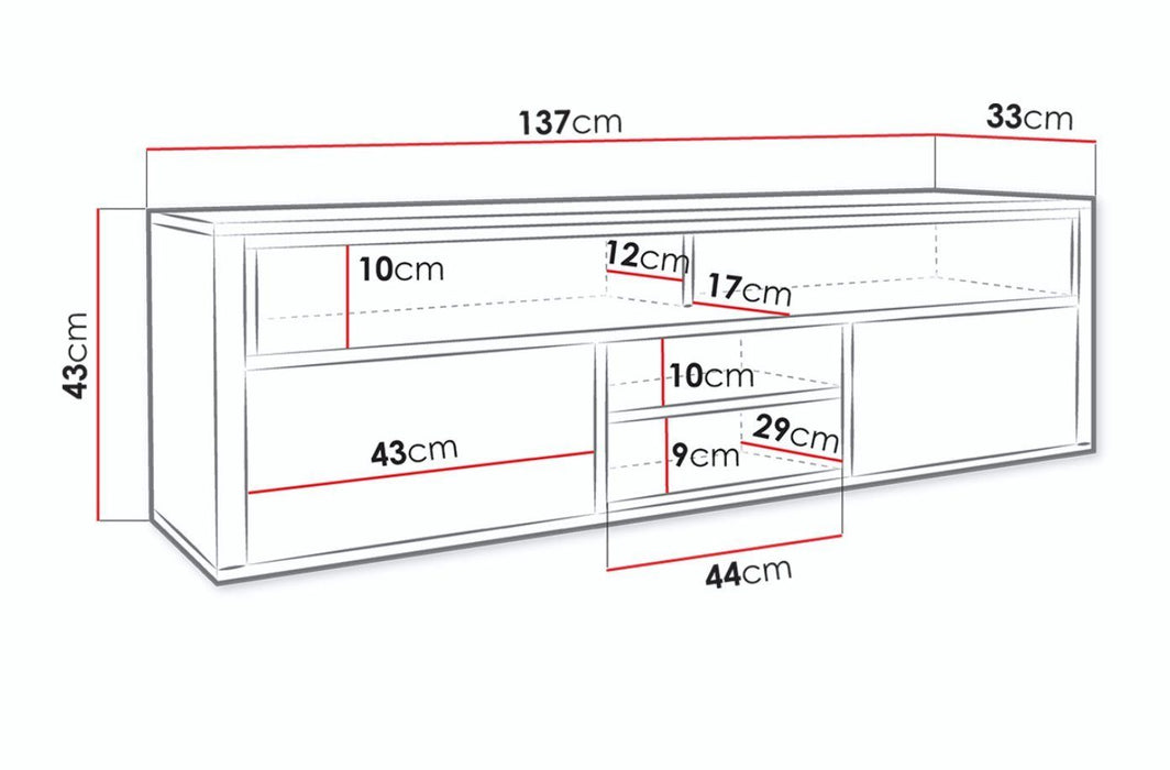 Meuble TV Credenza - Finition chêne avec LEDs et tiroirs « push to open »