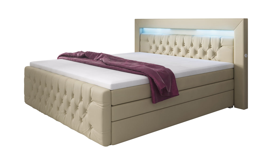 Lit boxspring Sonno avec LED, ports USB et espaces de rangement