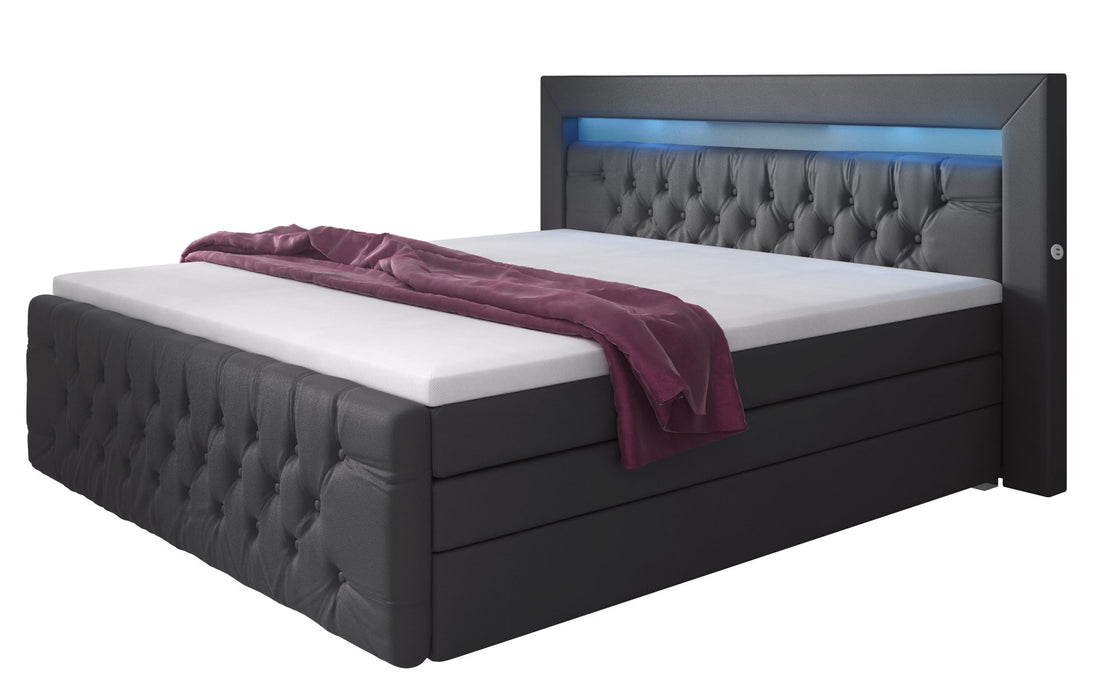 Lit boxspring Sonno avec LED, ports USB et espaces de rangement